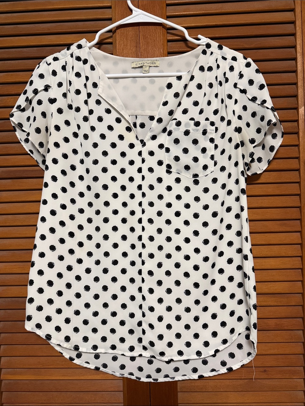 41 Hawthorn White and Black Polka Dot Short Sleeve Blouse